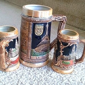 A SET OF 3 VINTANGE STEIN BEER & SHOT MUGS. #8